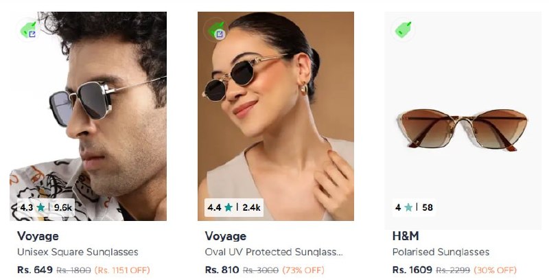 Myntra | Employee Coupon: EMWATCH30 for 30% off on all Eyewear Styles · H&M, Voyage & Carlton London - Upto 80% Off + Extra 10% Off with coupon — H&M, Voyage & Carlton London - Upt