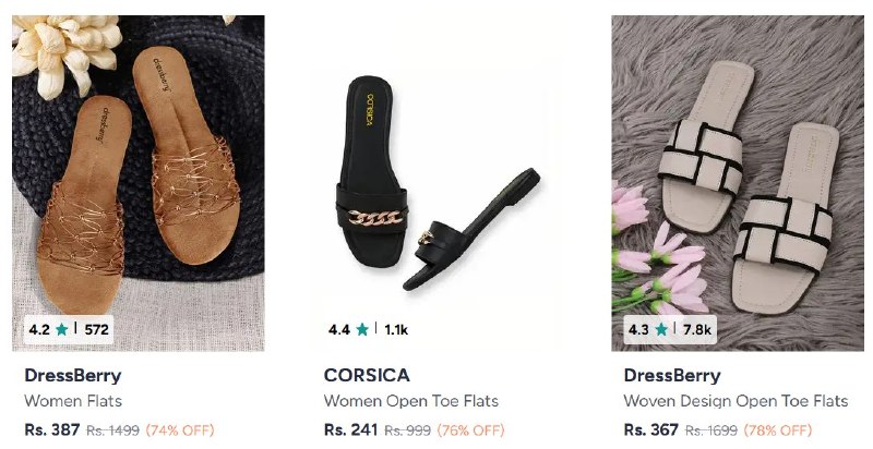 MYNTRA FOOTWEAR STEALS · Flats Frenzy Under ₹399 — Flats Frenzy Under ₹399 · Ballerinas Under ₹499
