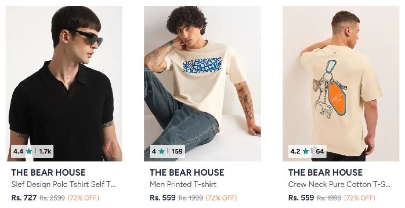 Myntra : Upto 72% Off On The Bear House Clothing. · Shirts — Shirts · Tshirts