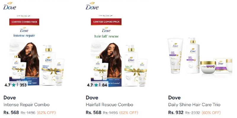 Myntra | Dove, Tresemme 1L Shampoos and Combos 60 - 67% Off