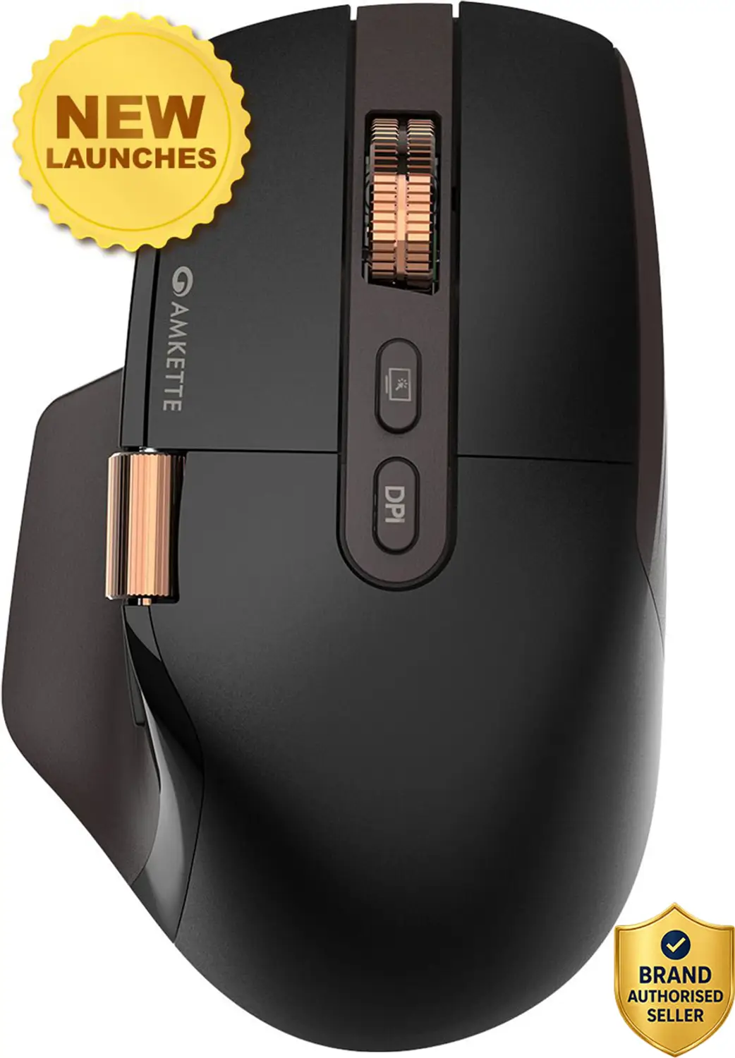 AMKETTE XS Flow 2 Speed Ergonomic Optical Mouse with Upto 8000 DPI, Dual Scroll Wheels, Silent Switches, Programmable Buttons, Multi-Device Pairing, Type-C Rechargeable