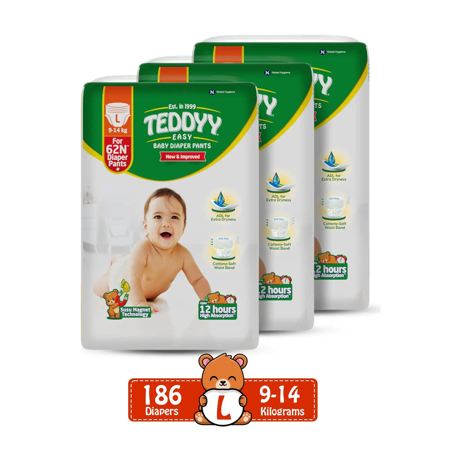 TEDDYY Easy Diaper pants with 3x Faster absorption and Rash protection Pant Diapers - L