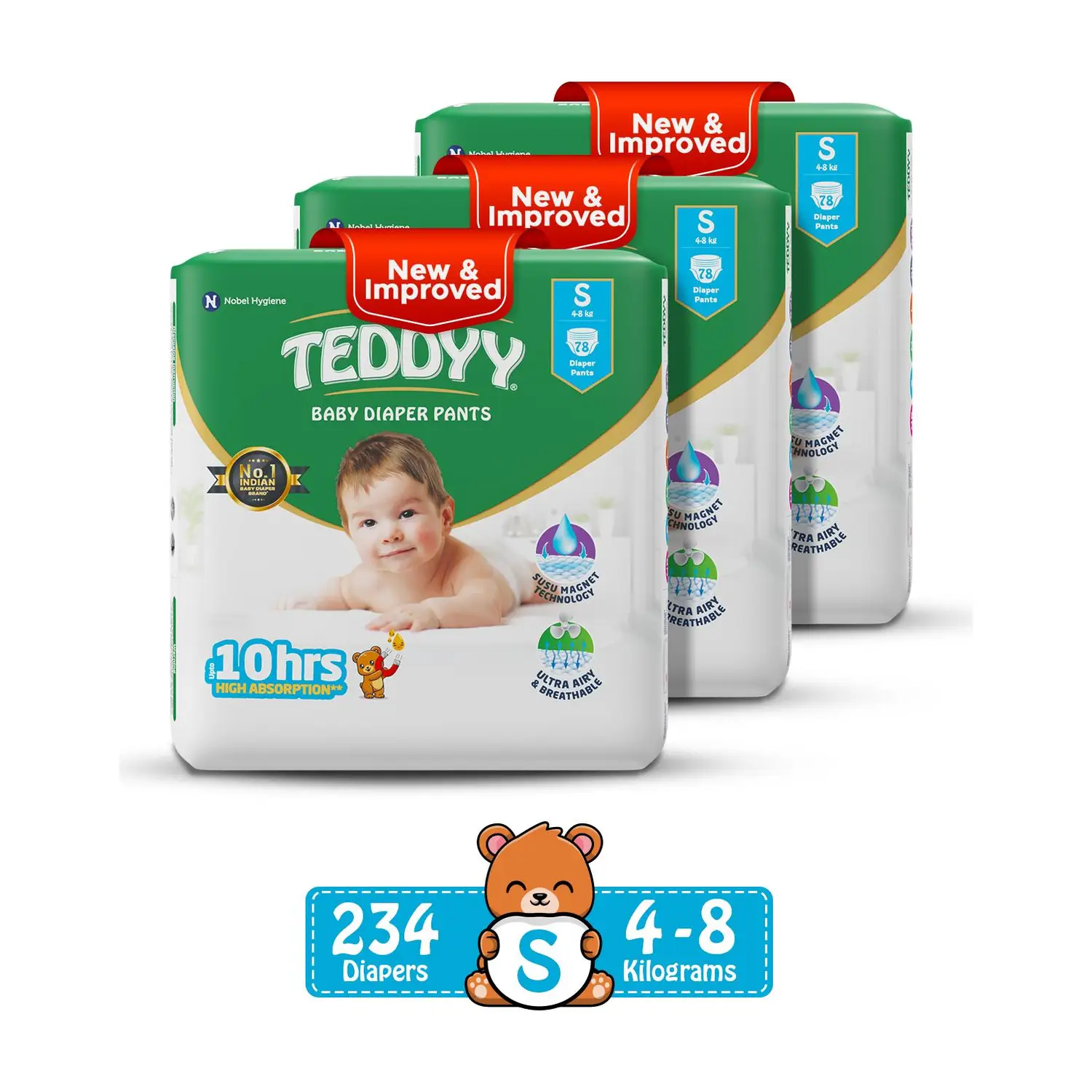 TEDDYY Easy Diaper pants with 3x Faster absorption and Rash protection Pant Diapers - S