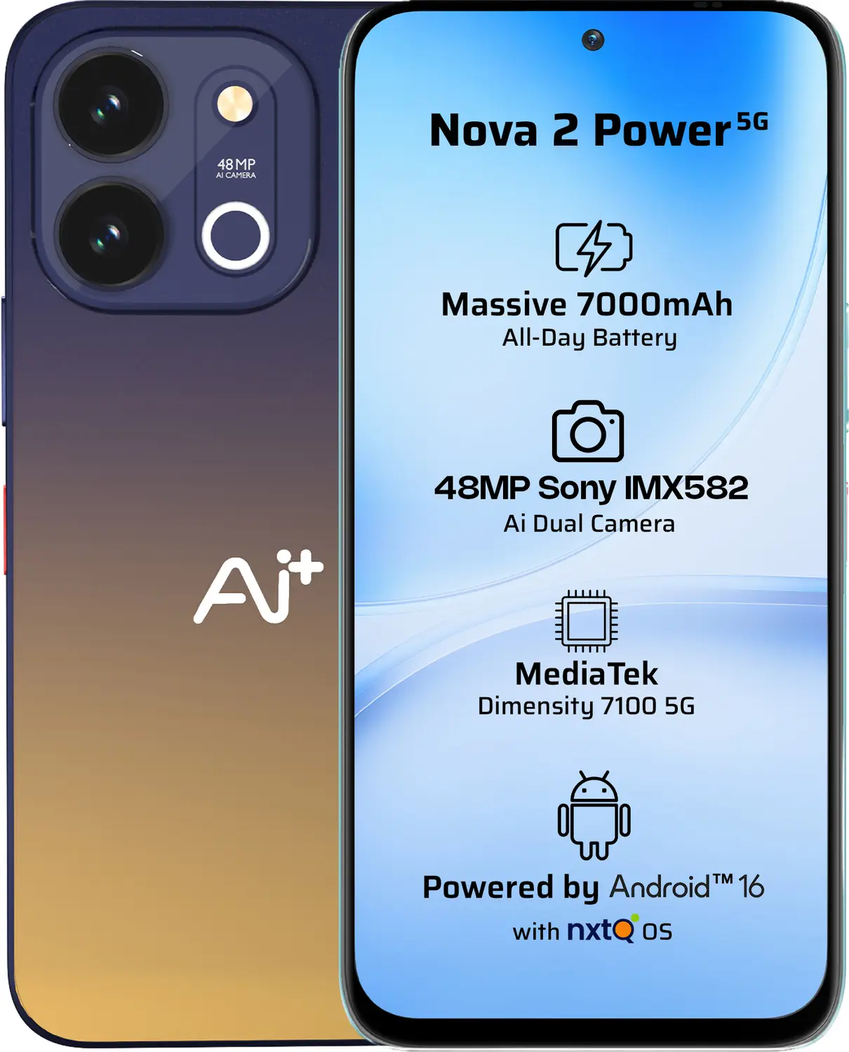 Ai+ Nova 2 Power 5G (Golden Blue Fusion, 128 GB)