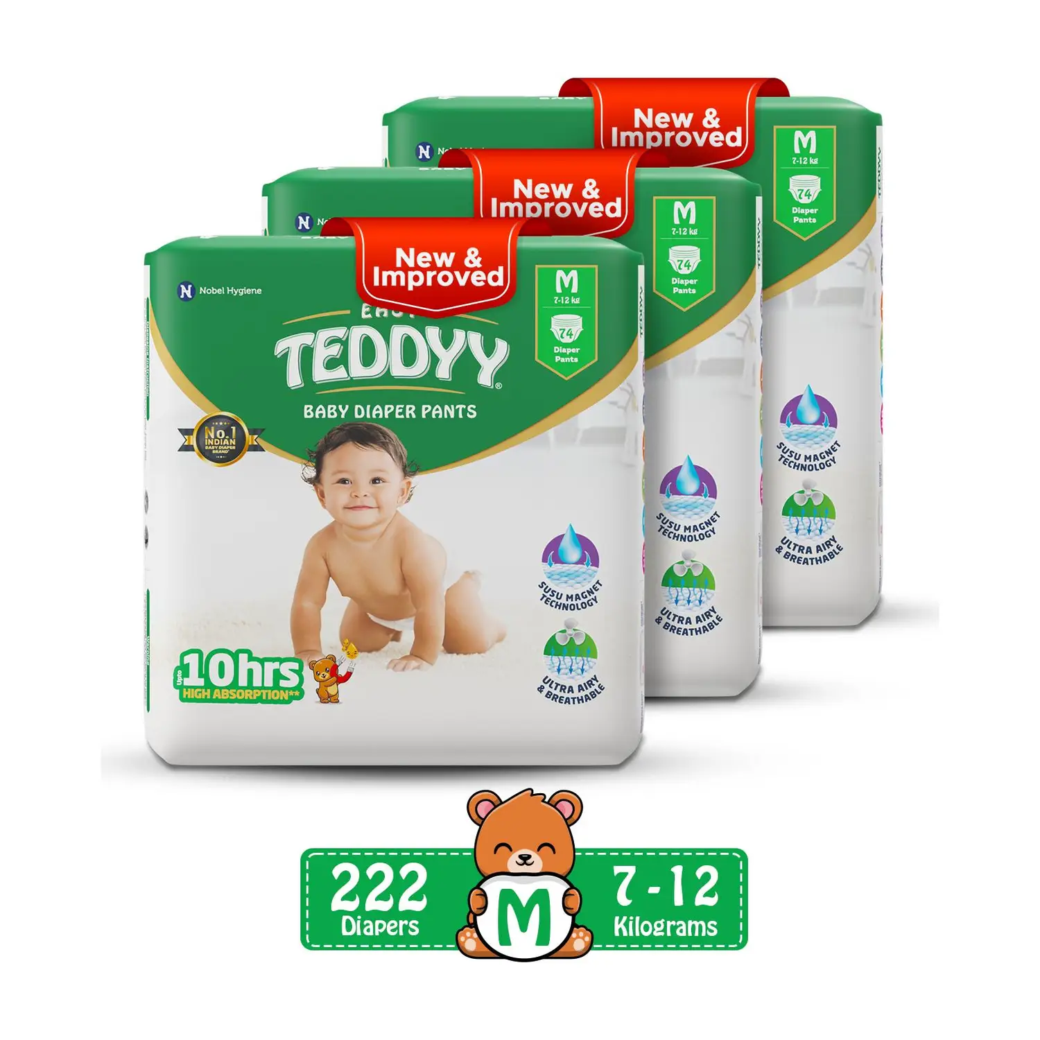 TEDDYY Easy Diaper pants with 3x Faster absorption and Rash protection Pant Diapers - M