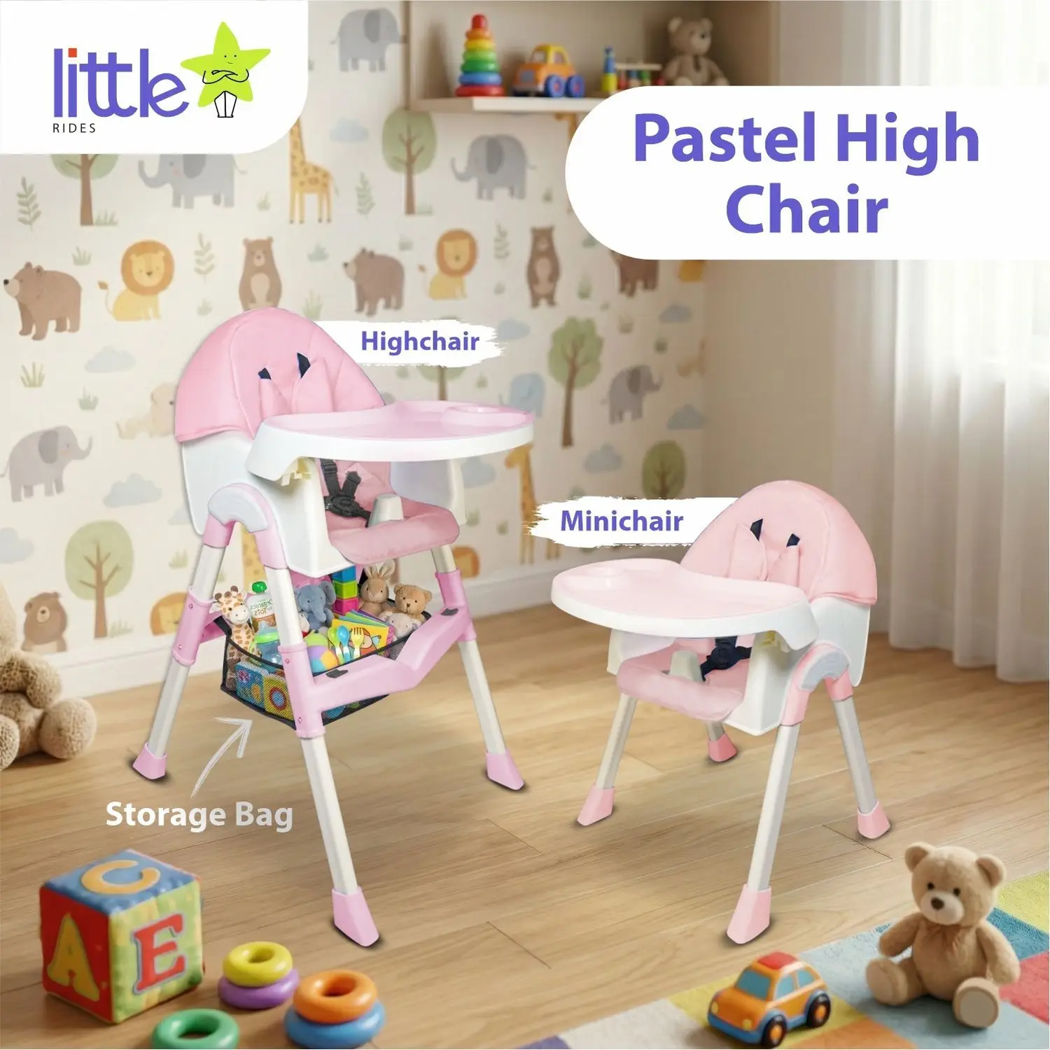 LITTLE RIDES High Chair for Baby/Baby Feeding Chair for 0 to 5 Years with Detachable Tray