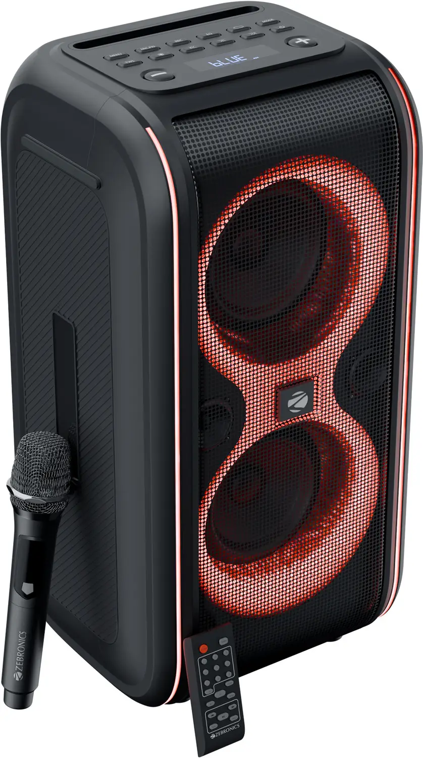 ZEBRONICS Party Fyre 90 Trolley Speaker 5h Playback, Wireless Mic with Display,TWS,USB,AUX Bluetooth Party Speaker