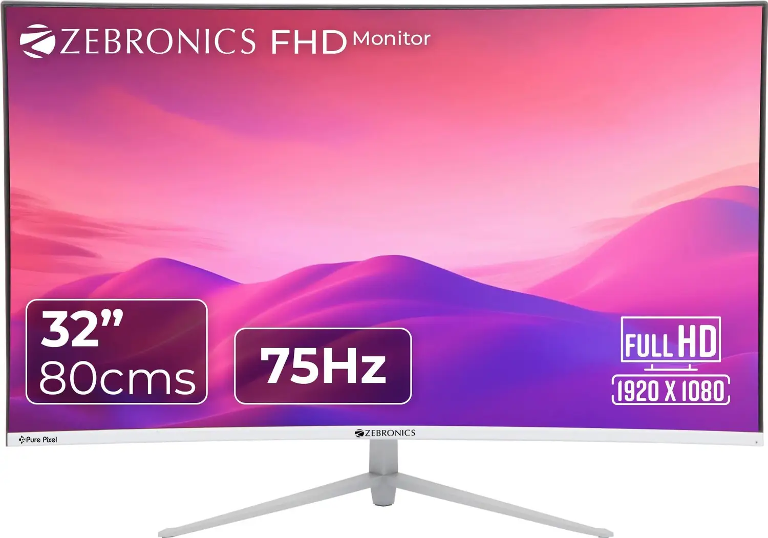 ZEBRONICS 80.0 cm (32 Inch) Curved Full HD LED Backlit VA Panel with HDMI + VGA Dual Input, Built-in Speaker, Max 250 Nits Brightness, White Monitor (ZEB -AC32FHD LED)