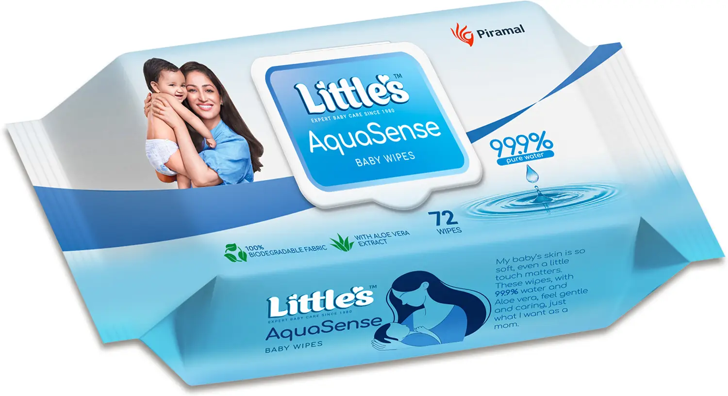 Little's AquaSense Baby Wipes | Made of 99.9% Purified water | Unscented | Aloevera