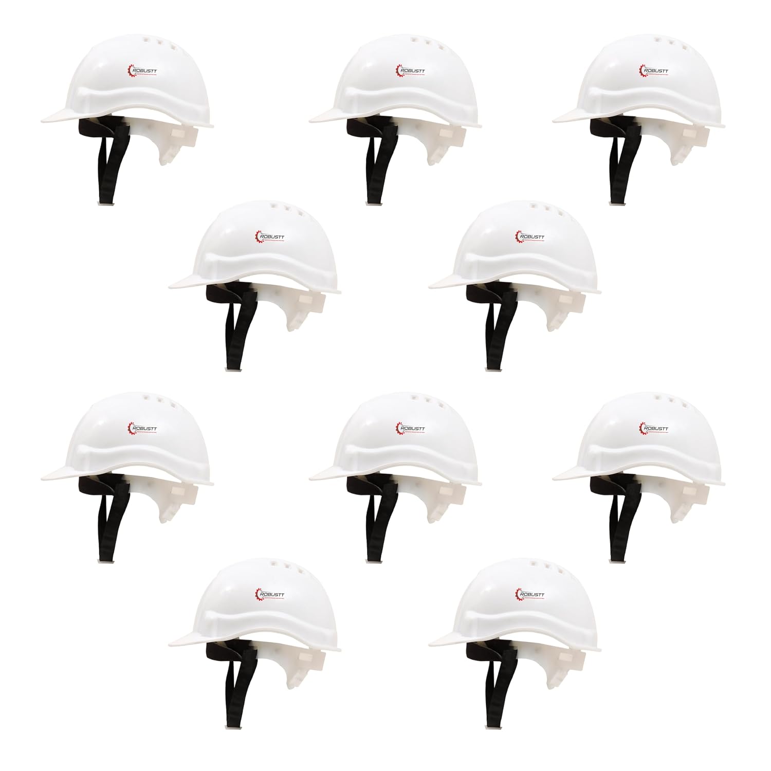 Robustt Safety Helmet - White (Pack of 10) | Adjustable Headband | Heavy Duty Material | As Per ISI Safety Standard | Non Irritant and Soft Fabric | L