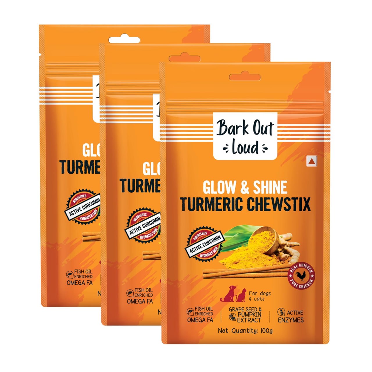 Amazon | BARK OUT LOUD By Vivaldis Glow & Shine Turmeric Chewstix Fresh Chicken Treats with Pumpkin & Grape Seed @705