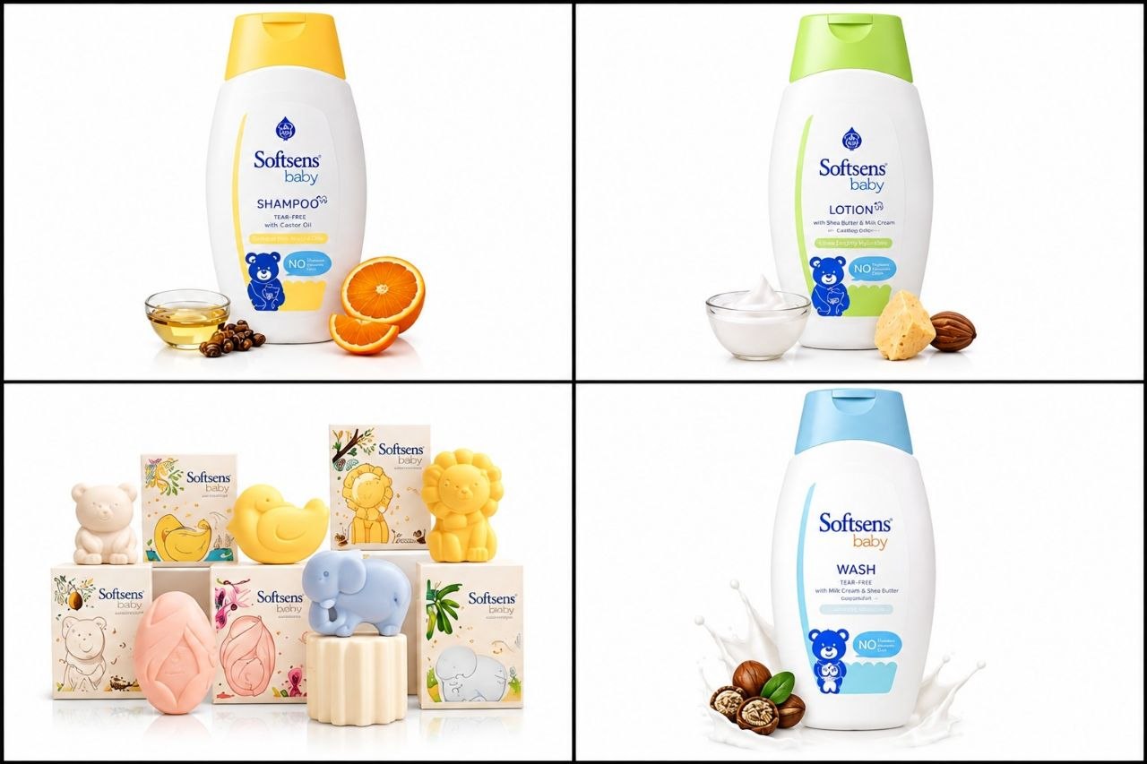 Softsens Baby Tear-Free Shampoo 200ml | pH 5.5 | Enriched with Castor Oil | Ultra-Mild,Dermatologically, Hypoallergenic, Paraben & Sulfate-Free Formul