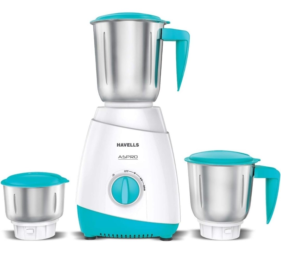 Havells Aspro Plus 500W White & Light Blue Mixer Grinder With 3 Jars