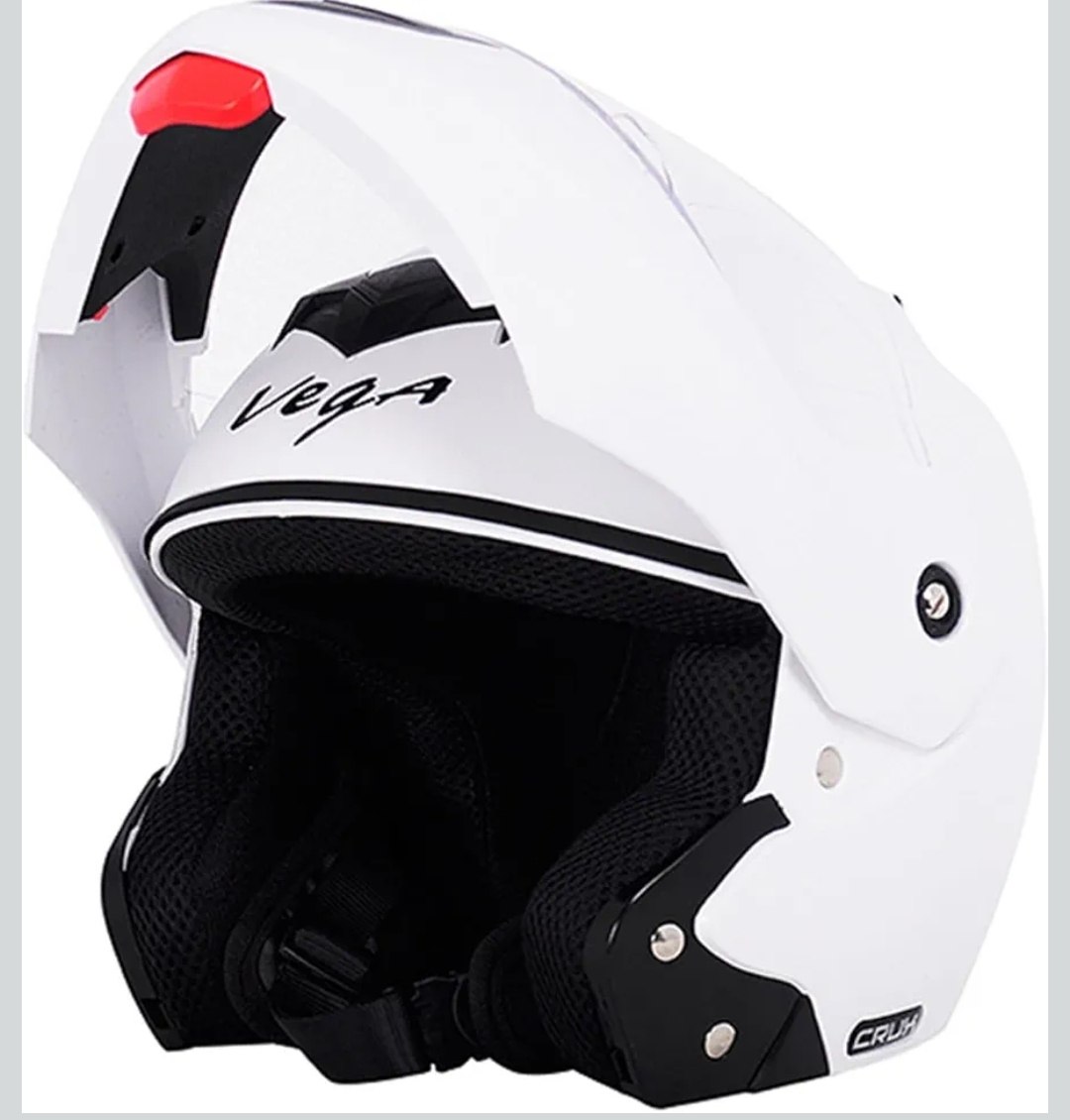 Vega Crux ISI Certified Flip-Up Helmet for Men and Women with Clear Visor(White, Size:M)