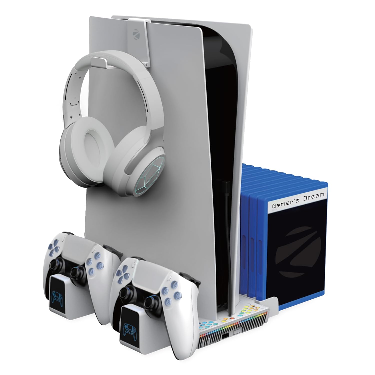 ZEBRONICS PS5SC,Vertical PS5 Docking Station, 5000RPM 3 Level Fan, 2X Dual Sense 3H Rapid Charging Dock, Headset Hanger, 14x Disk Holder, RGB, Support