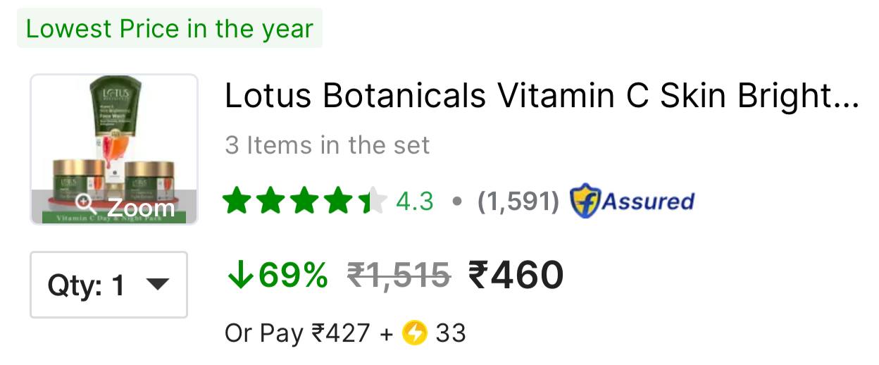 Lotus Botanicals Vitamin C Skin Brightening Day And Night Pack (3... more