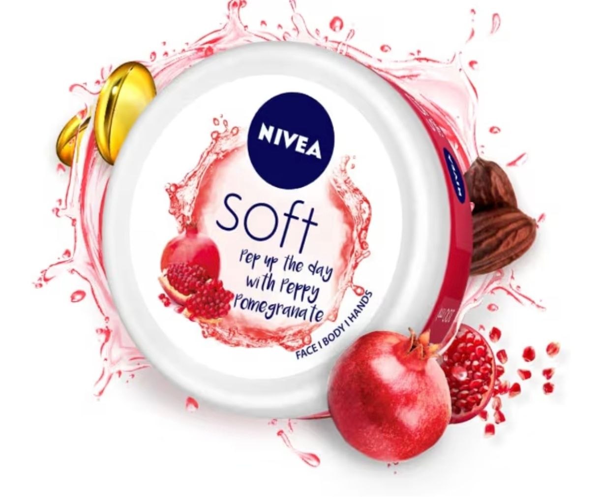 NIVEA Soft Light Moisturizer 200ml | Peppy Pomegranate | For Face, Hand & Body, Instant Hydration | Non-Greasy Cream | With Vitamin E & Jojoba Oil | A