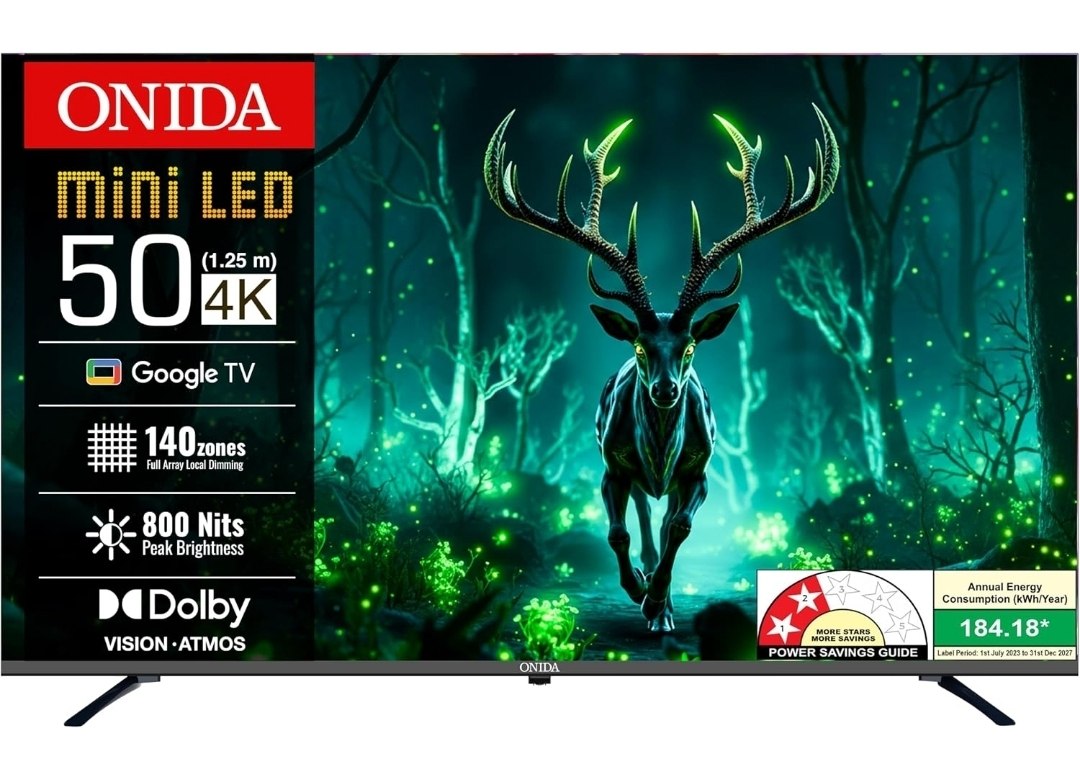 ONIDA 127 cm (50 inchs) Nexg Series 4K Ultra HD Smart QLED Mini LED Google TV MZ50MIN
