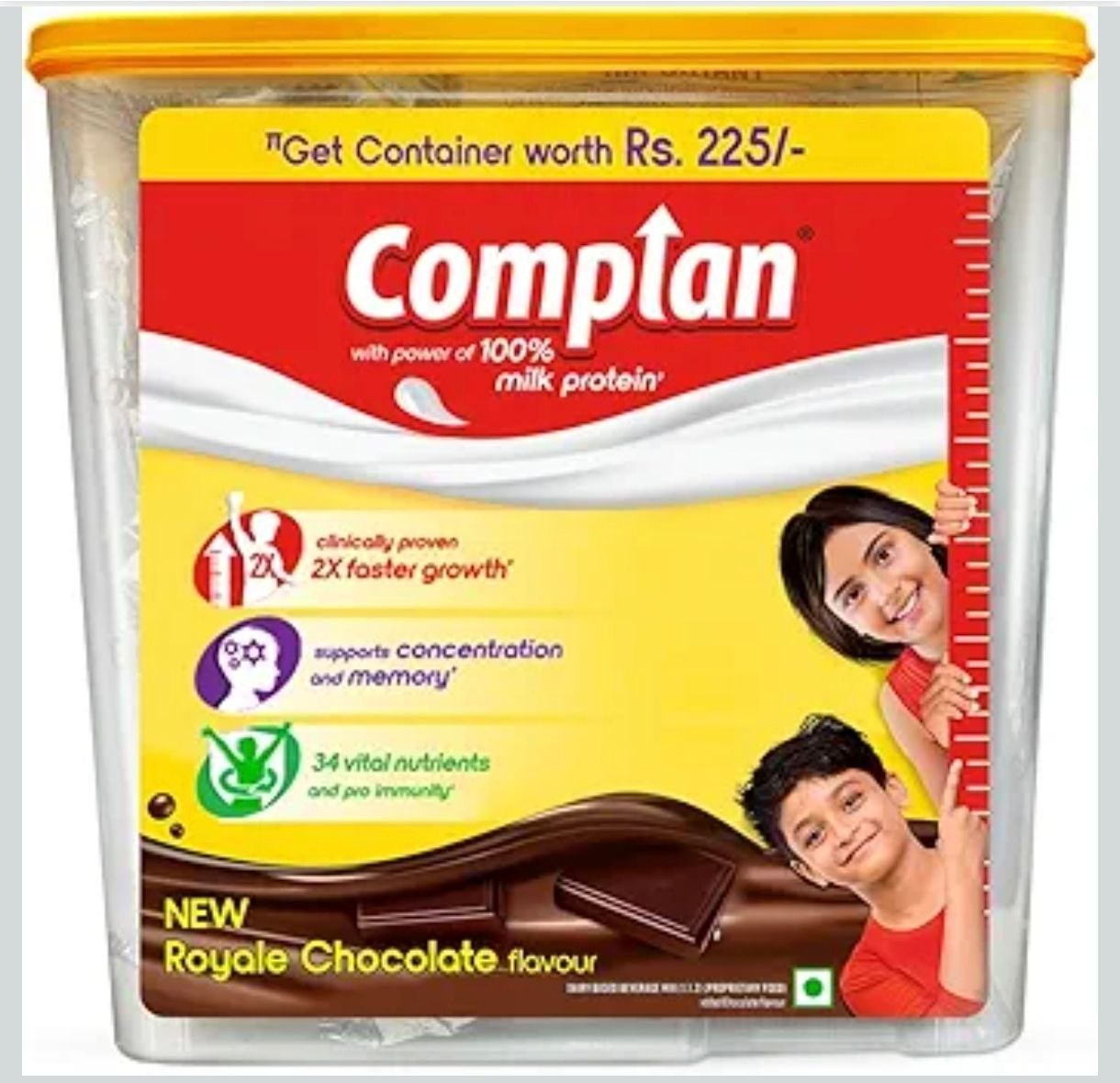Complan Nutrition Drink Powder for Children, Royale Chocolate Flavour, 1.5 Kg Carton With Free Container | Nutrition drink for kids with protein & 34