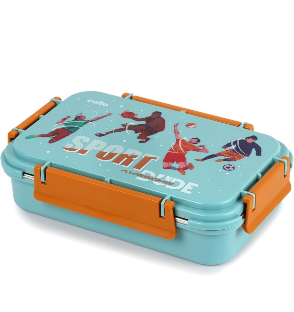 CELLO Delish Insulated Lunch Box, Sky Blue | Inner Stainless Steel Compartment | Silicon Seal in The Lid with 4 Sided Click Locks | Ideal for College,