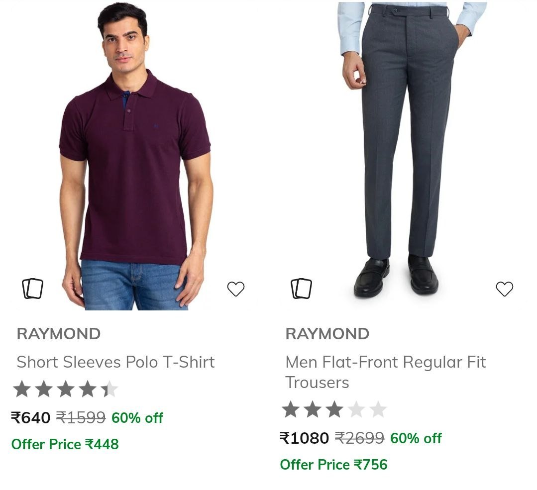 Ajio | Raymond , Park Avenue & Parx Min 60%
