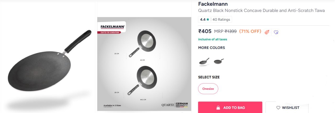 Myntra | Fackelmann Quartz Nonstick Durable and Anti-Scratch Tawa @405