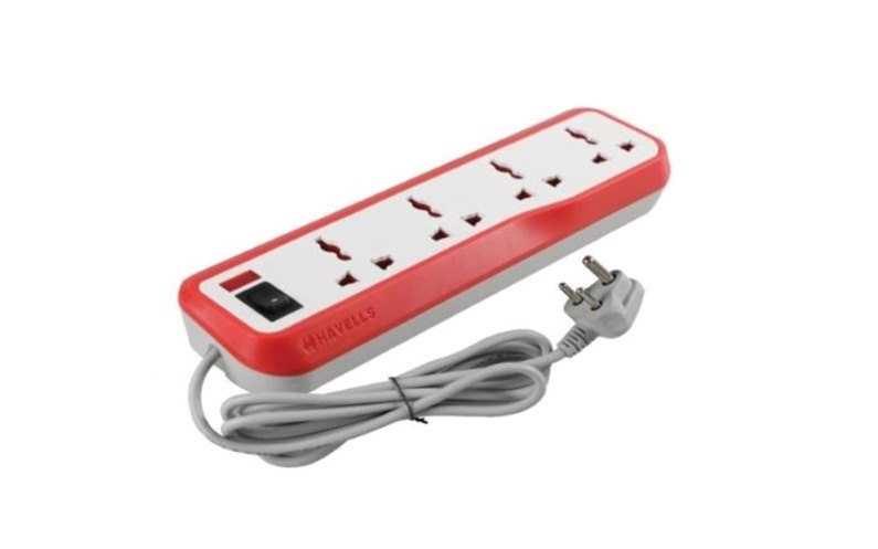 Havells EcoStar 4+1 Extension Board | Overload, Over Current & Over Voltage Protection | 2 Mtr Copper Wire | ISI Certified Wire & Plug | Universal 3 P