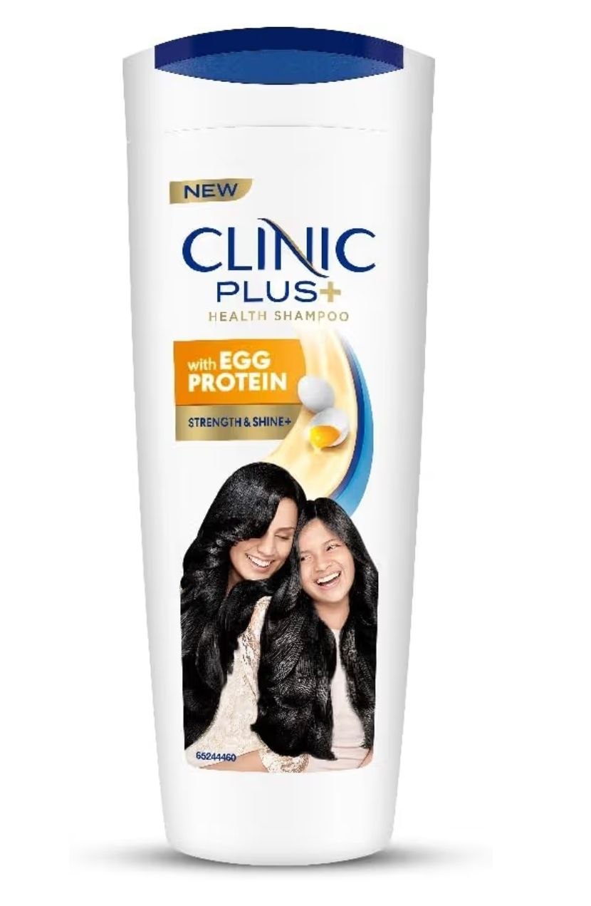 CLINIC PLUS Strength & Shine Shampoo, 355 ml, for Shiny and Healthy Hair, with Egg Protein, Strengthens Hair Strands, Suitable for all Hair Types