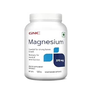 GNC Magnesium 370mg | 120 Veg Capsules | For Bone Strength, Muscle & Nerve Function, Stress Relief, Improved Sleep, Mood Elevation, Essential Mineral