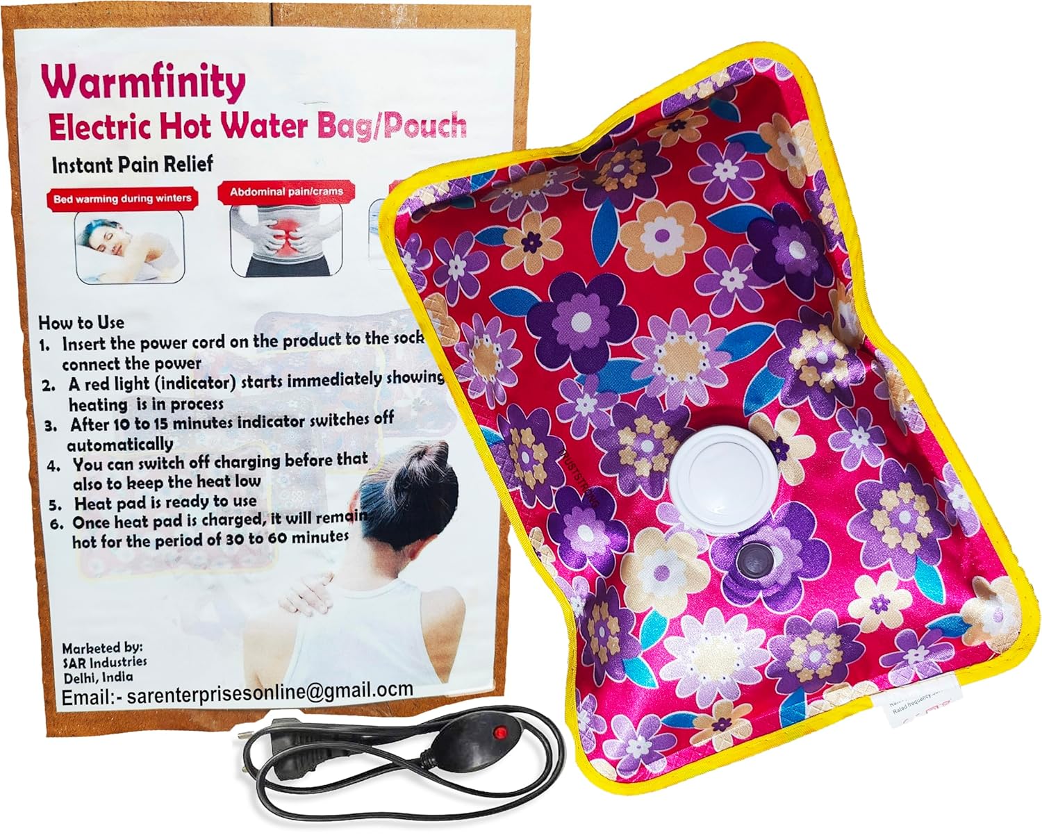 Warmfinity Electric Heating Pouch/Bag with Gel hot Water Bag for pain relief, Menstrual Cramps, Arthritis Aches, and Back Pain | Quick Charging | Pack