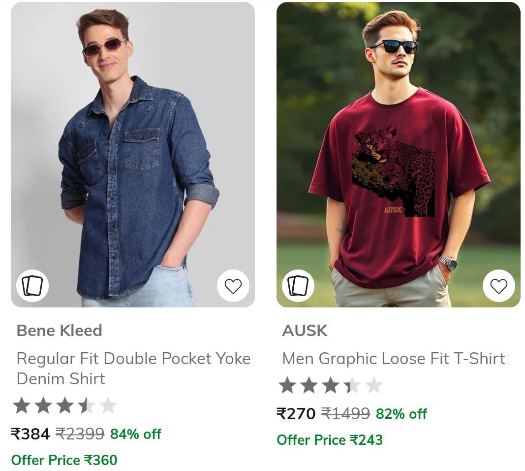 AJIO : Topwear Min 80% OFF