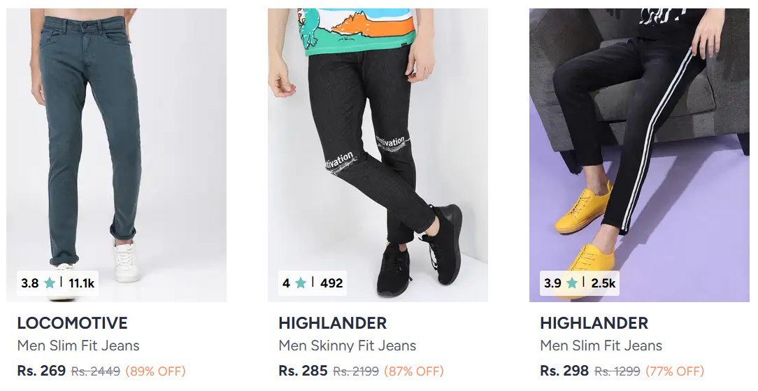 Myntra : Upto 89% Off On Mens jeans Starting From @298
