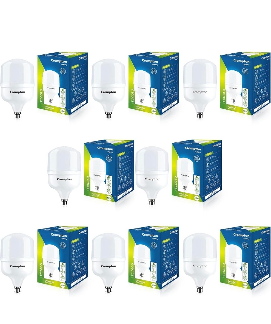 Crompton LED60DFCDLPro-2 Base B22 60-Watt LED Bulb Combo (Pack of 8, Cool Day Light)