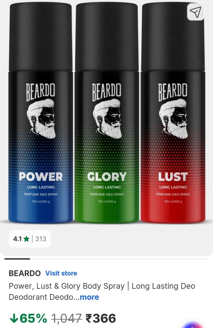 Flipkart | Beardo Power, Lust & Glory Body Spray At 366