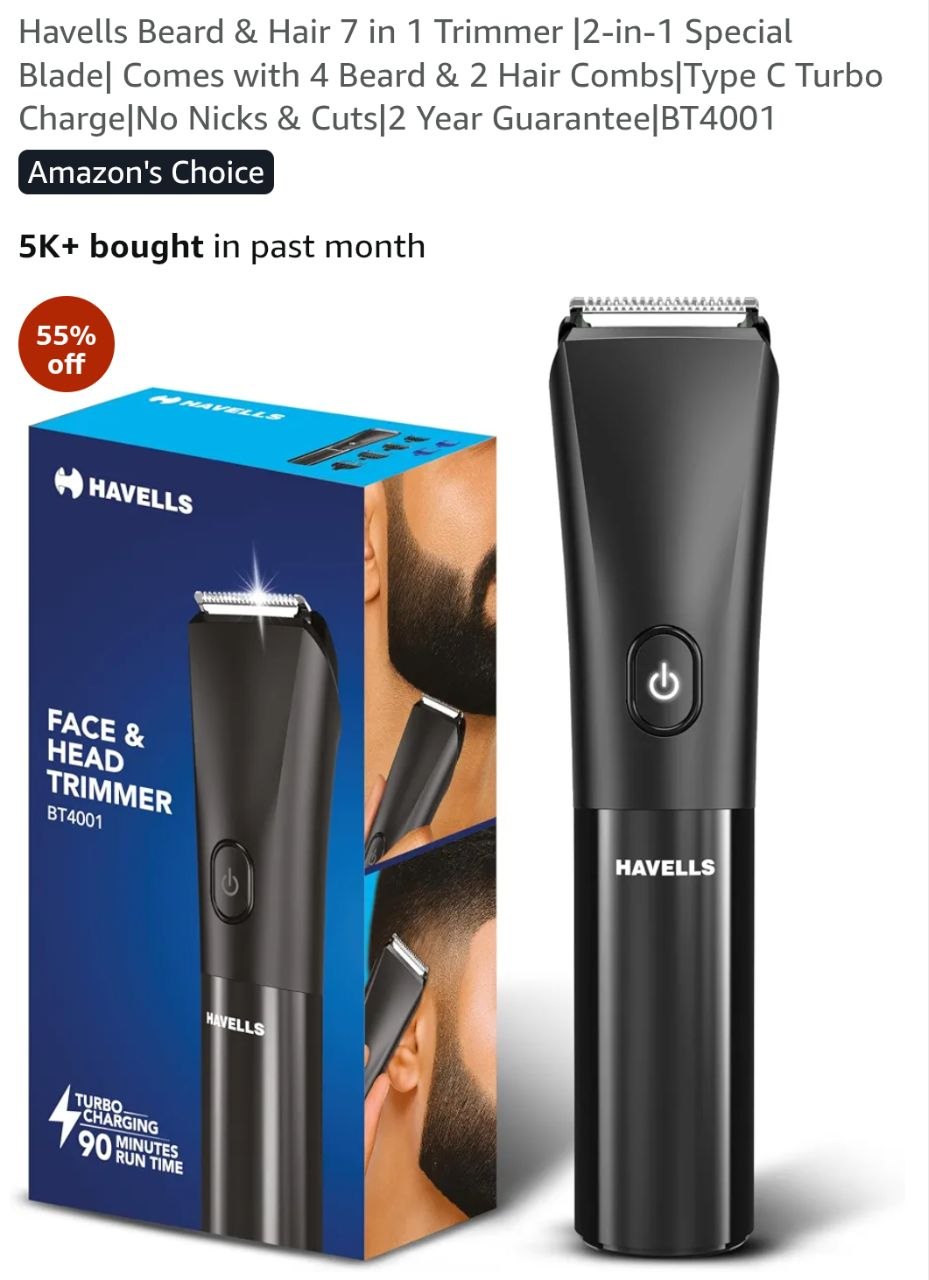 Amazon | Havells Beard & Hair Trimmer  @719