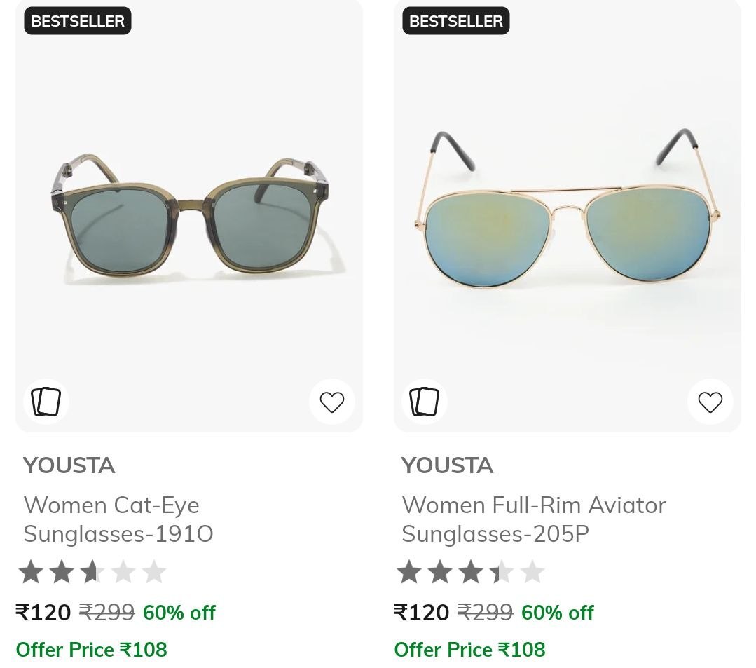 AJIO | Sunglasses Start @ just 120💥💥💥💥