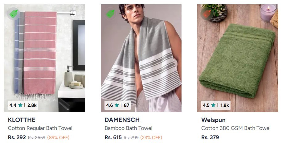 Myntra | Bath Towel and sets starting @ 250 only.