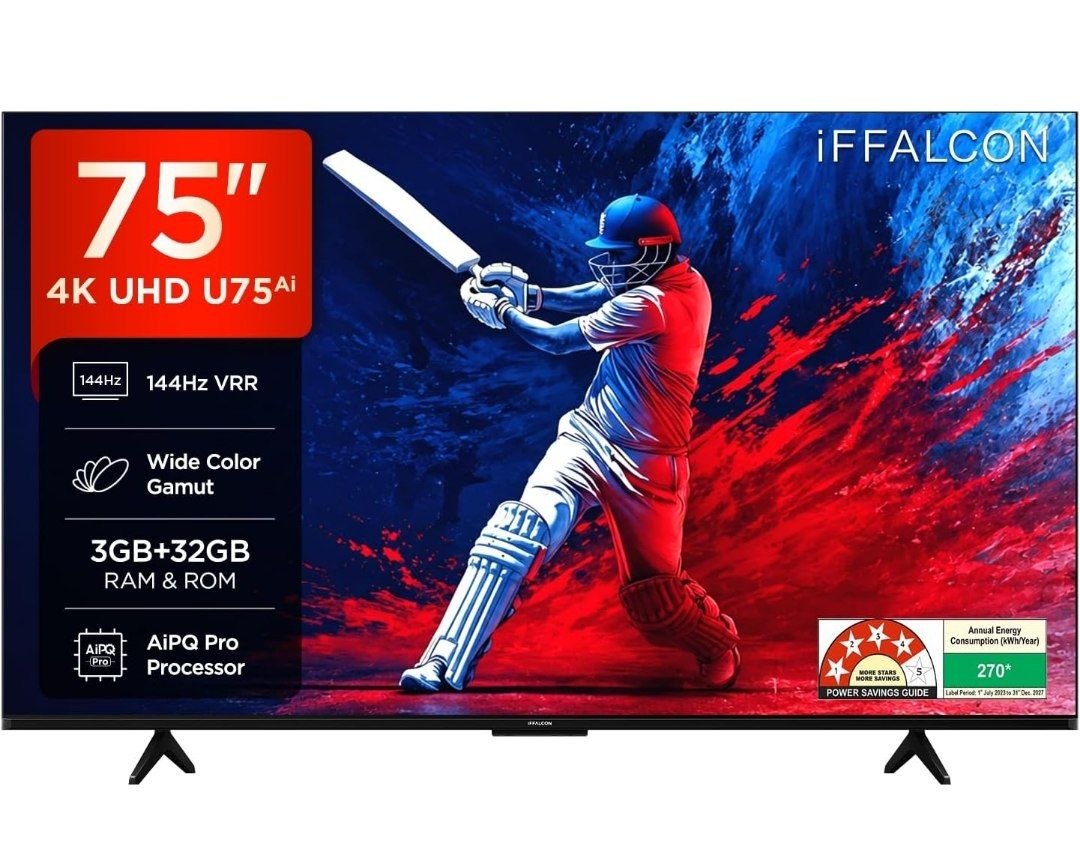 iFFALCON 75-Inch 4K UHD Smart LED TV 144Hz 3GB @59,998.