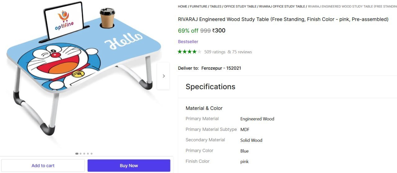 Shopsy: Rivaraj Engineered Wood Study Table @ ₹300