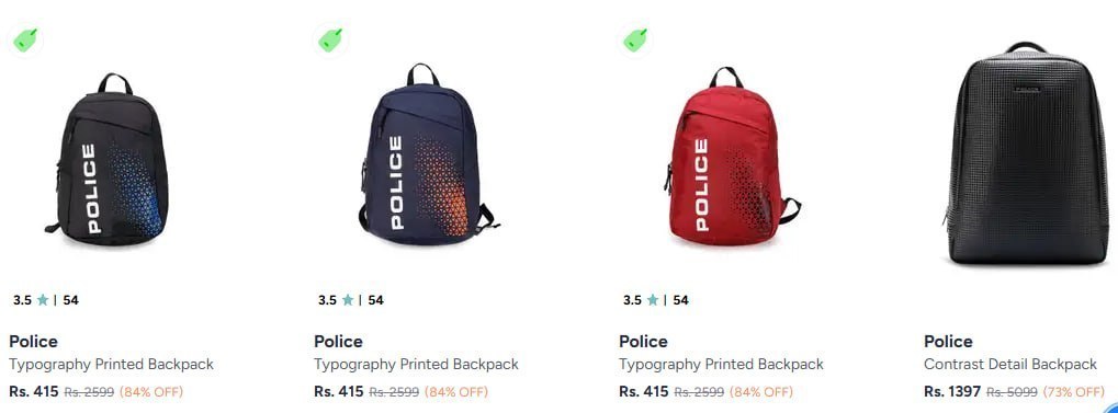 Myntra | Upto 84% Off - Police Backpacks