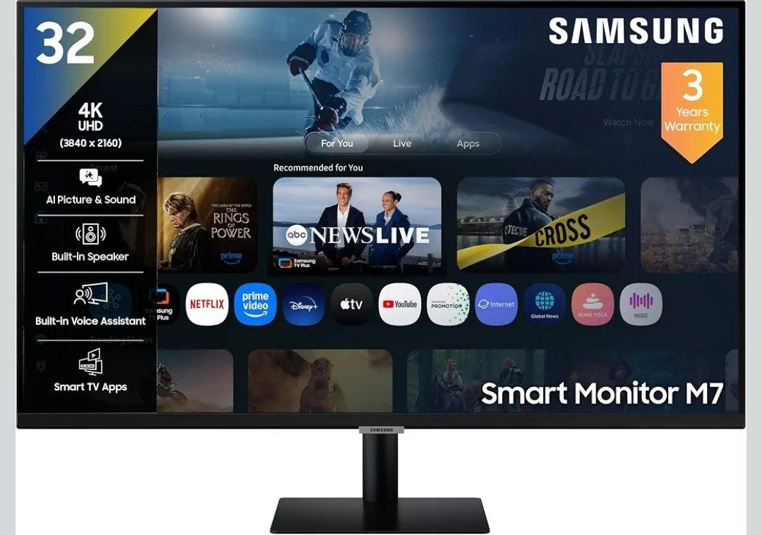 Samsung 32" (80 cm) 4K M7 Vision AI Smart Monitor|UHD 3840 x 2160|Smart TV Experience with AI|Type-C|Apple Air