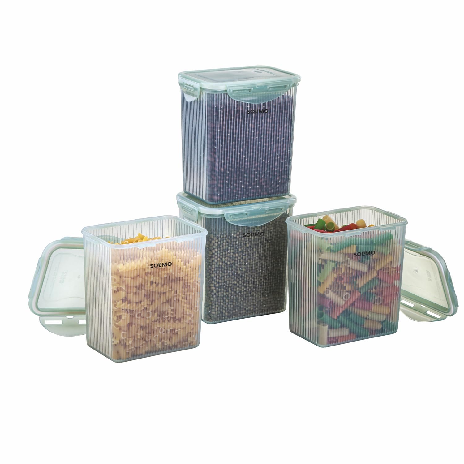 Buy Amazon Brand - Solimo Linea 4 Side Lock Airtight Plastic Storage Containers Food Grade Set of 4 (1.5L Each