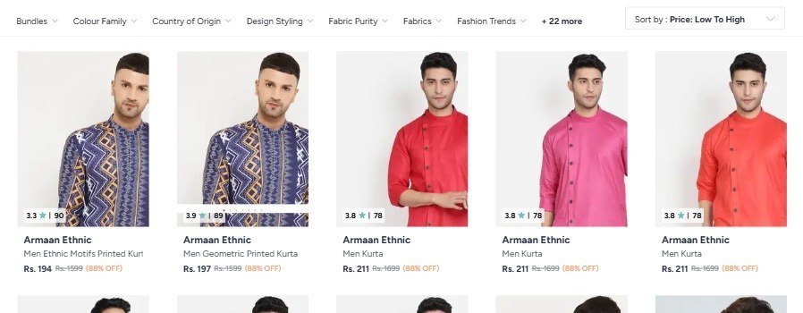 Myntra Loot : Armaan Ethnic Men Ethnic Motifs Printed Kurta Starting @ Rs. 194