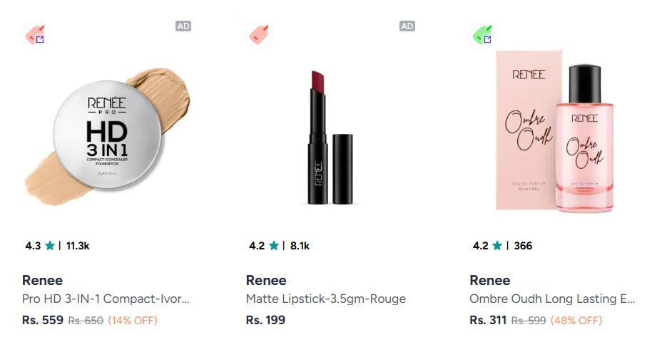 Myntra | Renee (Min 15% off)