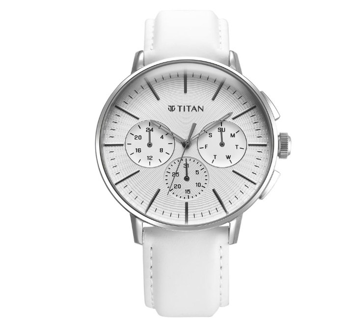 Titan Light Leathers Multifunction Silver Dial Leather Strap Watch for Men @4,727