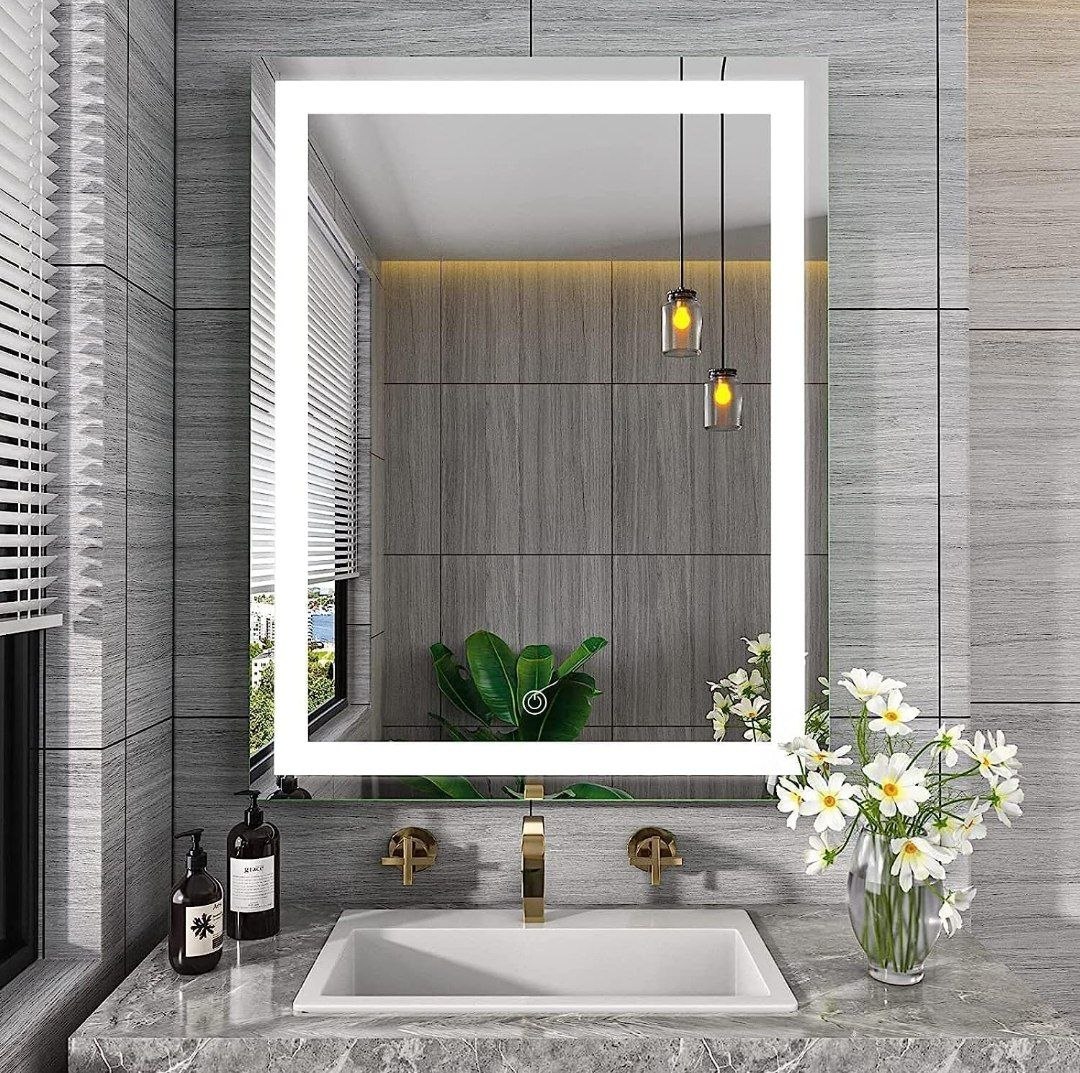 TEX-RO Bathroom Mirror with Led Lights - Wall-Mounted Wash Basin Mirror - Modern Mirror for Bathroom Wall (24x