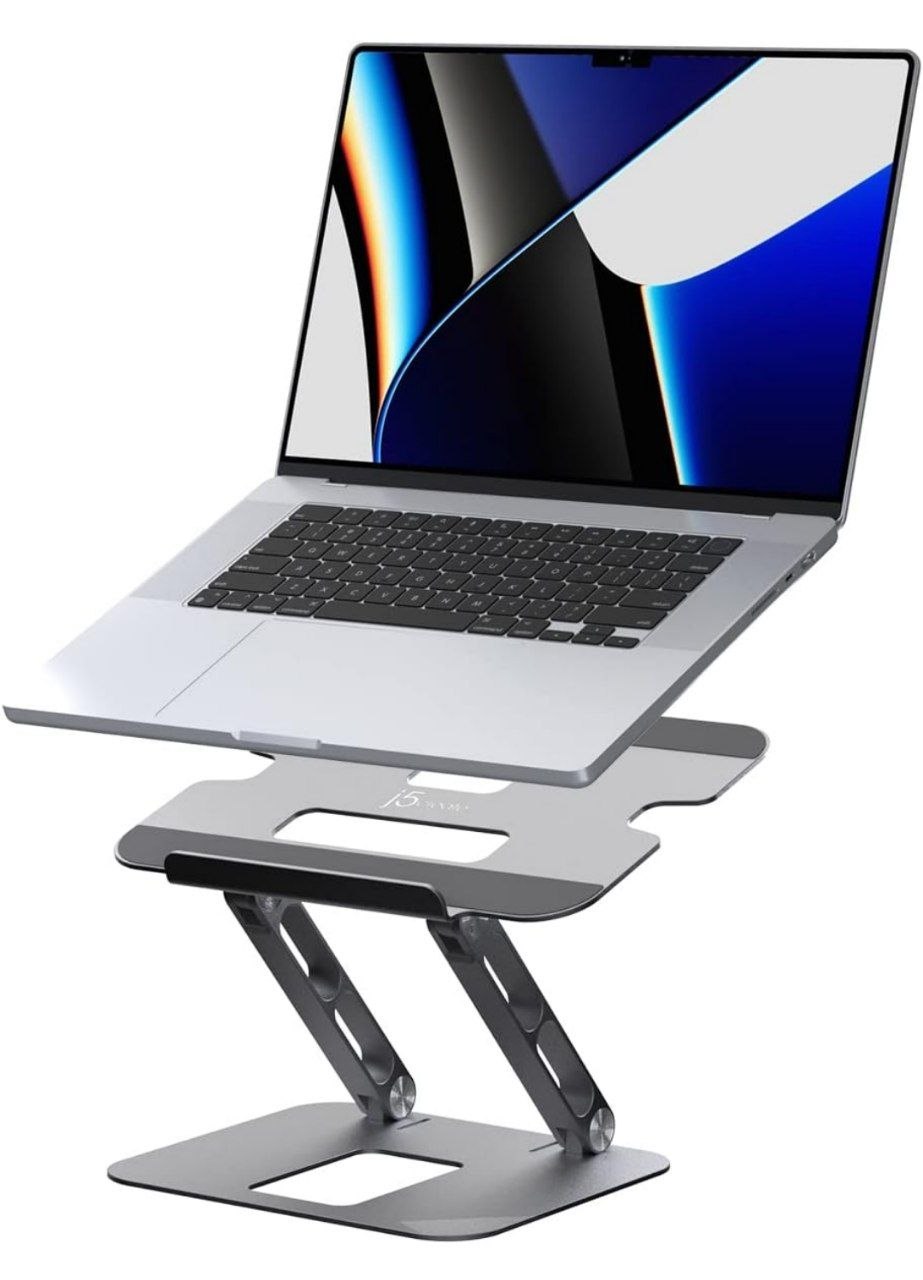 j5create Laptop Stand for Desk, Adjustable Height and Angle Aluminium Riser, Fits Laptops up to 16 inch, Holds