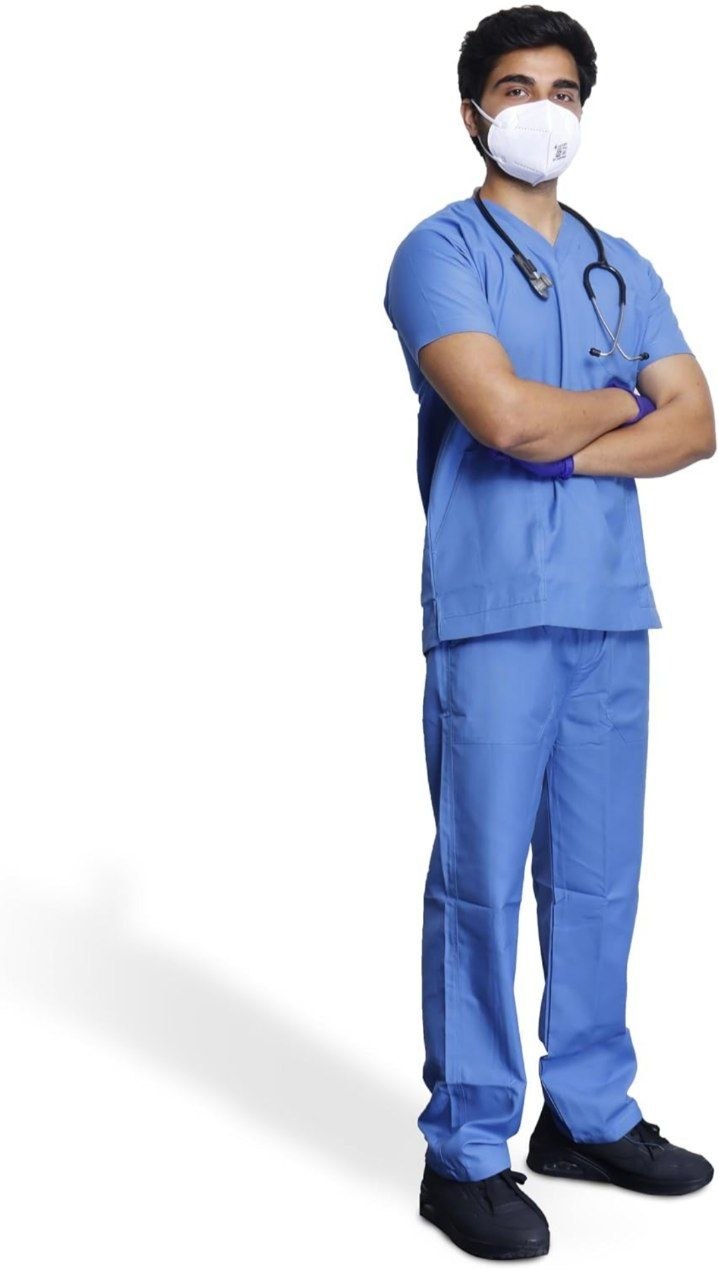 Medical Scrub Suit For Men - Sky Blue (Small) | Poly Viscose Fabric | Ultimate Comfort and Breathability | Ela