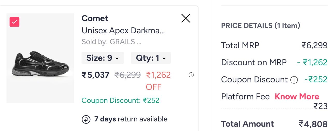 Comet Shoe 25% off + extra 5% off