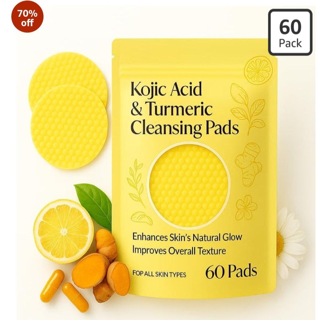 Kojic Acid and Turmeric Cleansing Pads for Face, Brightening and Exfoliating Skincare Wipes, Dark Spots and Pi